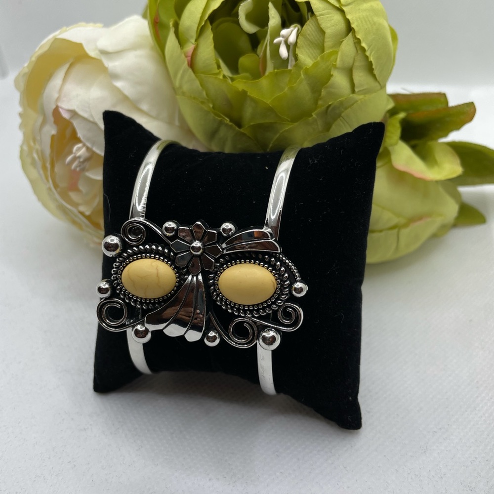 Tan cracker stone cuff bracelet